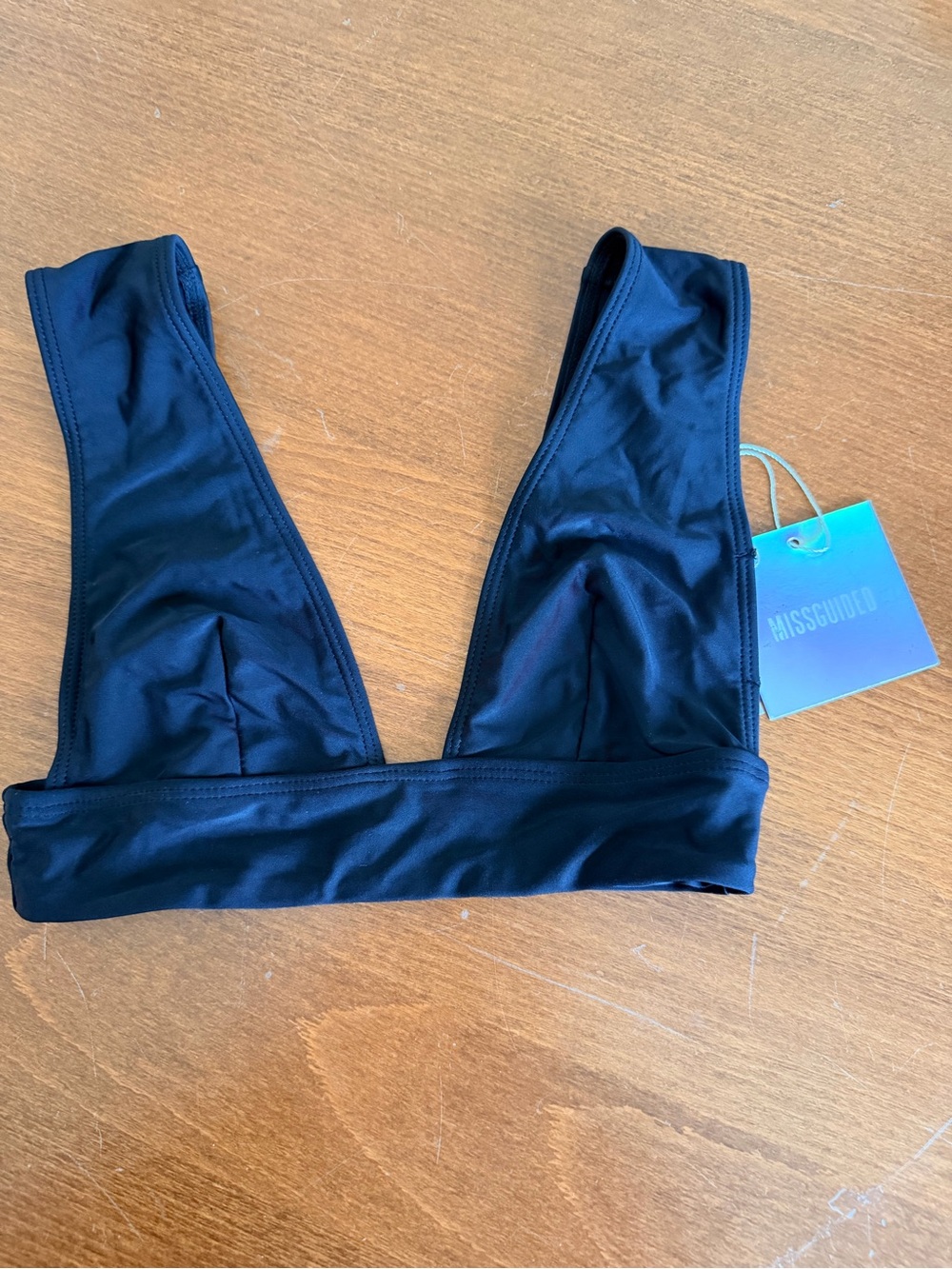 Missguided Black V-Neck Bikini Top